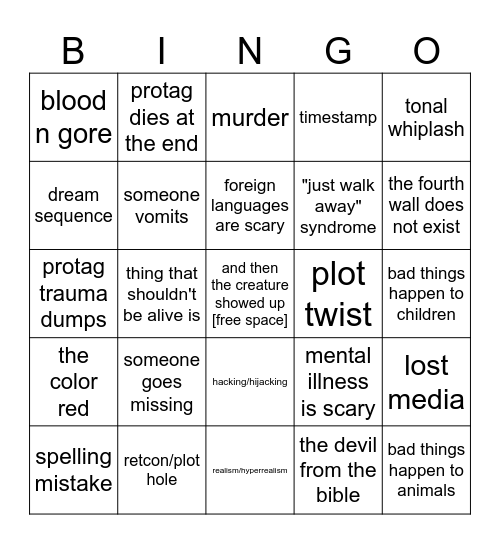 classic creepypasta bingo v2 Bingo Card