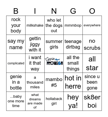 Y2K Bingo Card