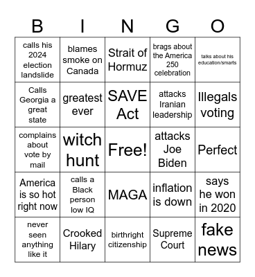 Trumpingo 2026 Bingo Card