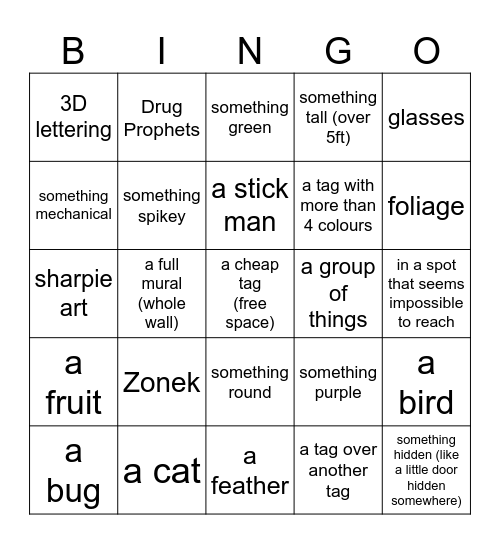 Binger bingo - Graffiti Bingo Card