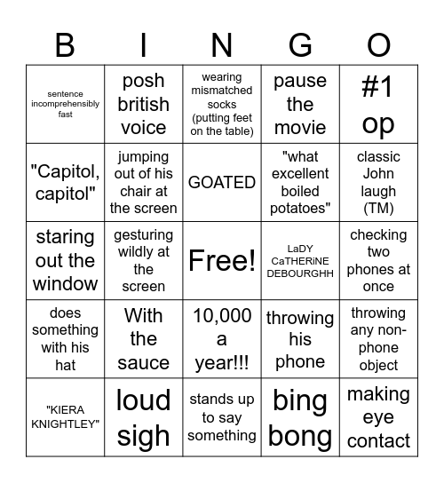 Pride and Prejudice (2005) Bingo Card