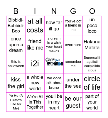 Disney Hits! Bingo Card
