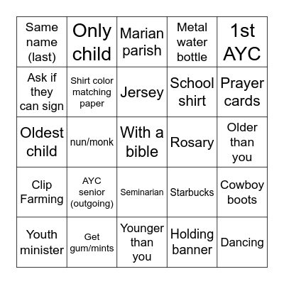 AYC 2026 Bingo Card