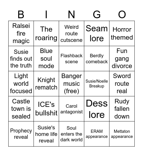 Deltarune chapter 6 Bingo Card