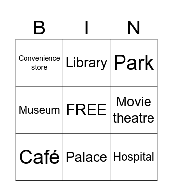 PLACES Bingo Card