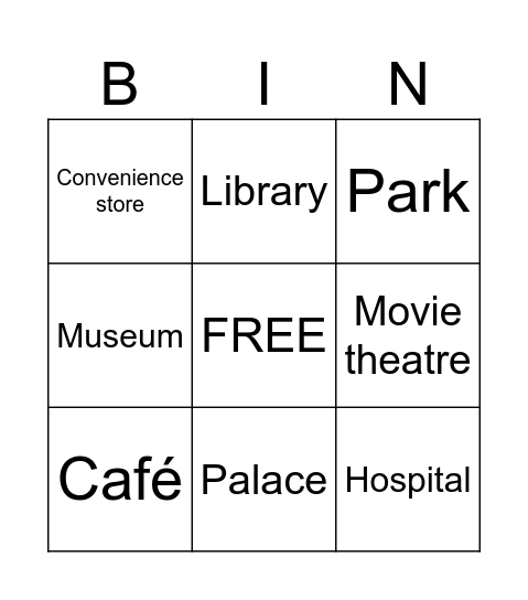 PLACES Bingo Card