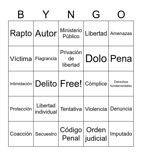 Bingo Jurídico: Delitos contra la Libertad Individual Bingo Card