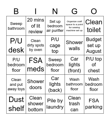 Chores Bingo Card