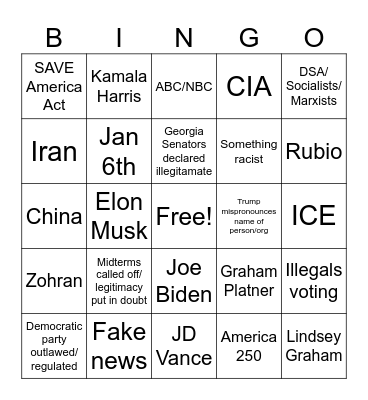 Do we still have a democracy bingo Card