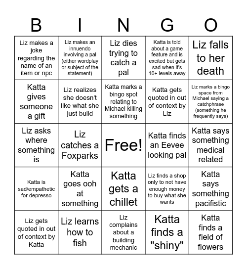 Palworld Bingo Card