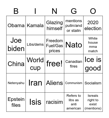 Trumps address Bingo Card