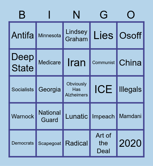 Trump Speech 7.16.26 Bingo Card