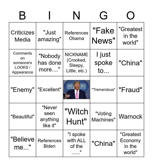 Trump Speech Bingo Card