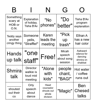 One Staff! Meeting Bingo Card Bingo Card