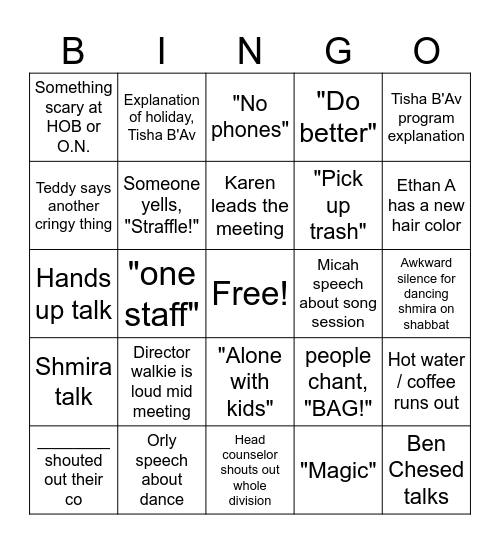 One Staff! Meeting Bingo Card Bingo Card