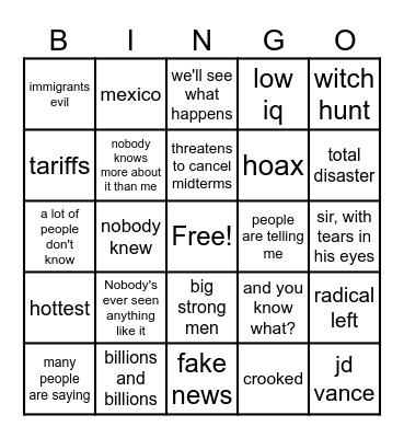 trump Bingo Card