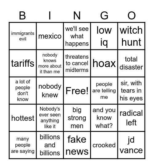 trump Bingo Card