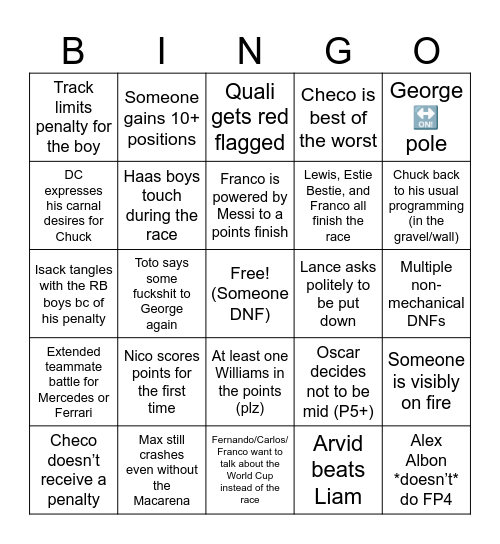 Spa~ Bingo Card