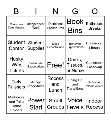 Procedures Bingo Card