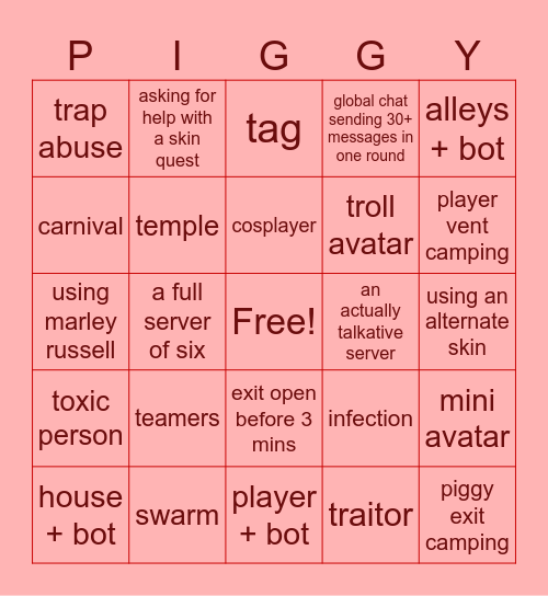 Piggy Bingo!! Bingo Card