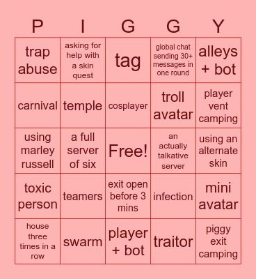 Piggy Bingo!! Bingo Card