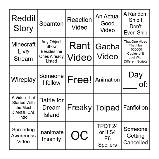 My Cursed TikTok FYP Bingo Card