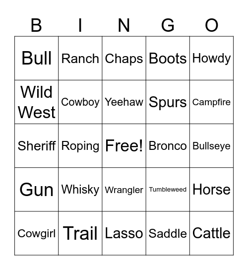 COWBOY BINGO Card