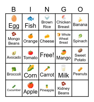 NUTRITIONAL BINGO Card
