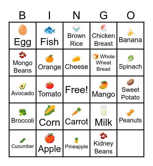 NUTRITIONAL BINGO Card