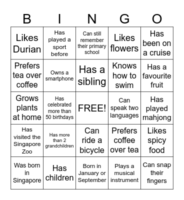 Generations Connect! Bingo Card