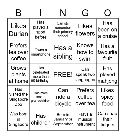 Generations Connect! Bingo Card