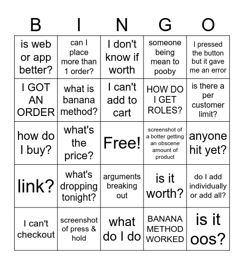 Walmart drop quotes Bingo Card