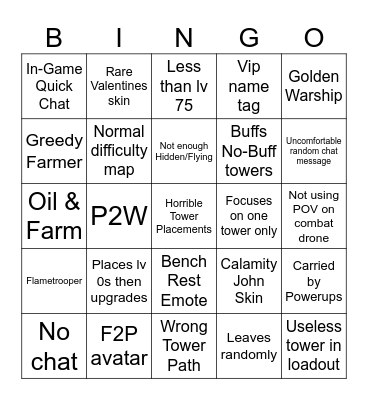 Tdx matchmaking bingo Card