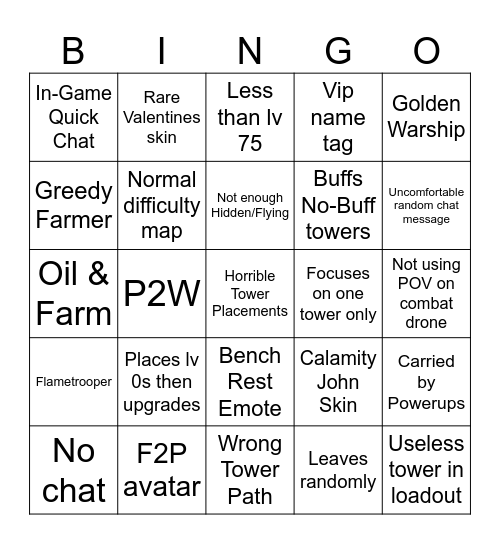 Tdx matchmaking bingo Card