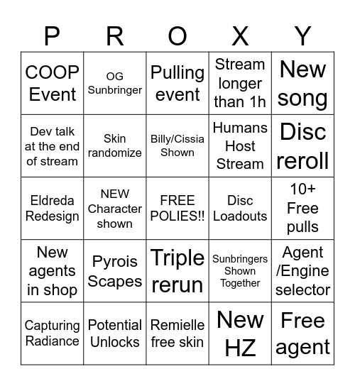 ZZZ 3.1 Stream Bingo Card
