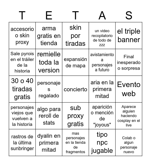 stream de la 3.1 Bingo Card