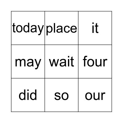 Sight Word Bingo Card