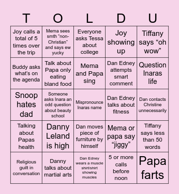 Family Bingo 7/16-7/17 Bingo Card