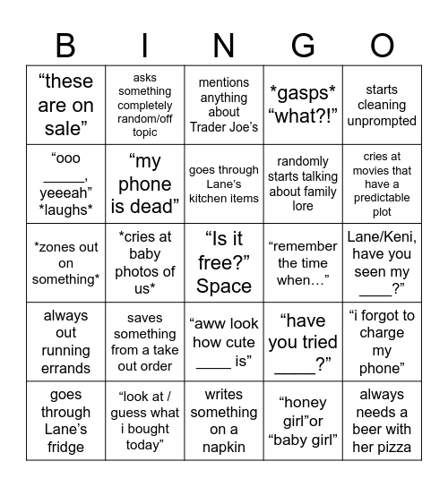 Mom Bingo 2026 Bingo Card