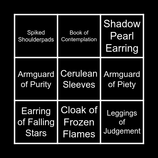 Tranq EZ VT Bingo Card
