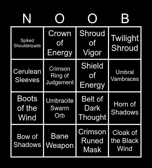 Tranq EZ VT Bingo Card