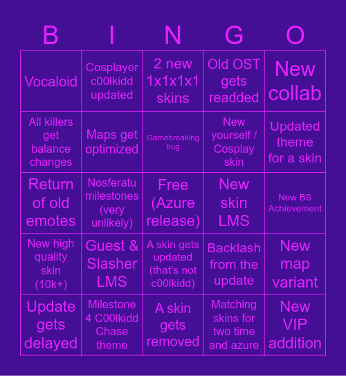 Forsaken Azure Update BINGO Card