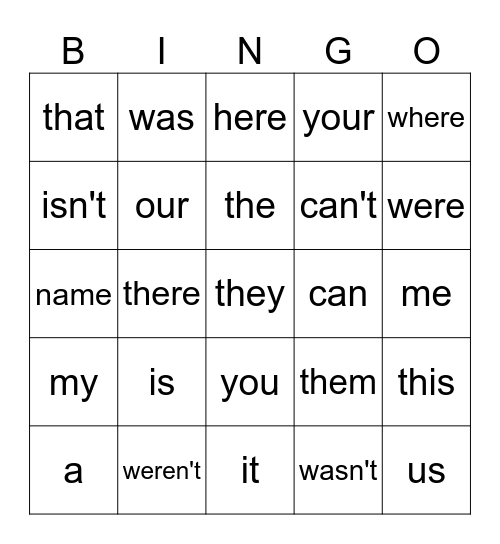 Simple Sight Words Bingo Card