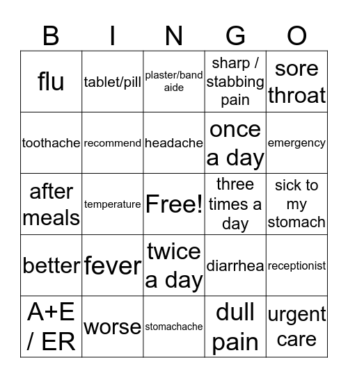 In Sickness and In Health Bingo Card