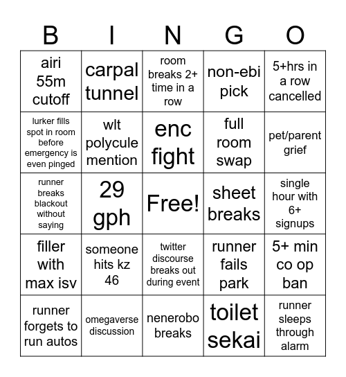 MMJ WL Tiering Bingo Card