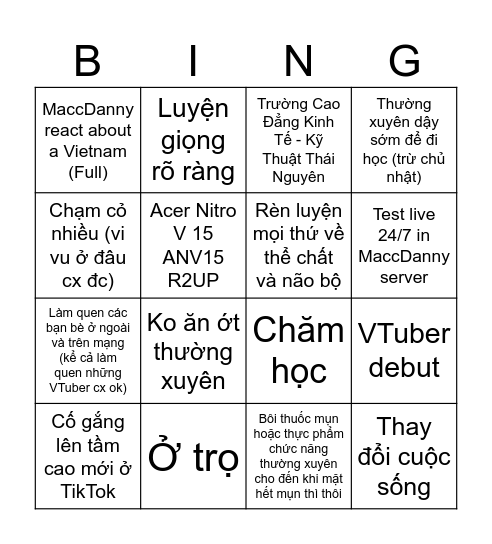 Noxy Bingo Card