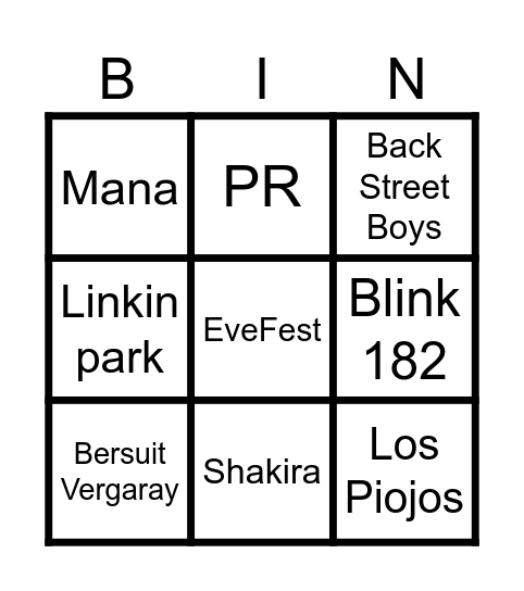 Bingo rockero Bingo Card