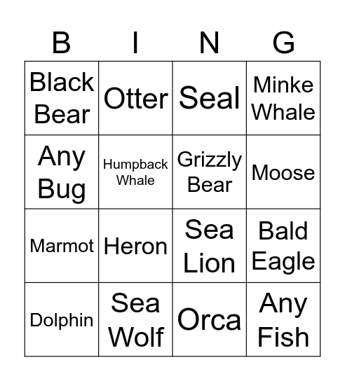 Vancouver Nature Bingo Card
