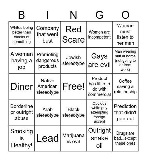 Poorly Aged Commercials (50's) Bingo Card