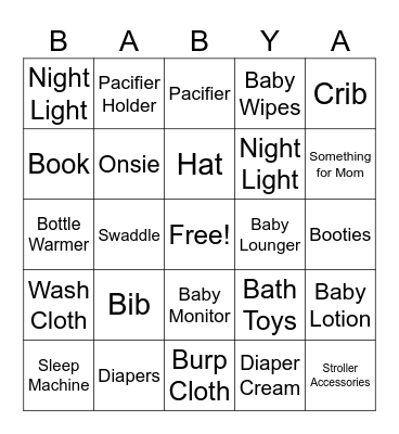Baby Registry Bingo! Bingo Card